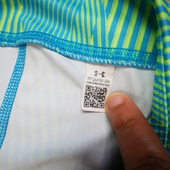 Under Armour Leggings Big Girls Youth LG Neon Yellow Blue HeatGear UPF 30 Yoga - Picture 10 of 10